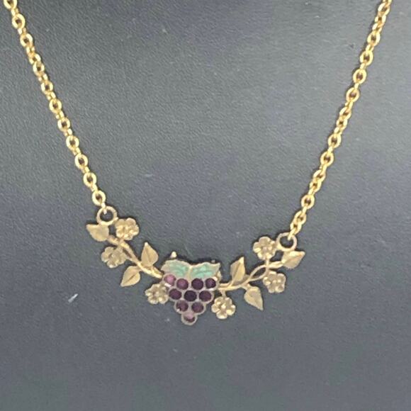 Vintage Necklace Gold Purple Grape Dainty - Picture 2 of 3